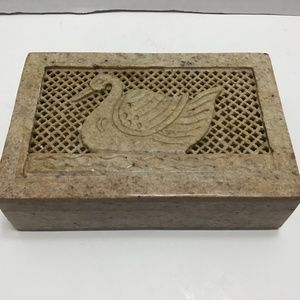 Vintage hand carved soapstone box with lid, trinket jewelry box Swan Duck Design